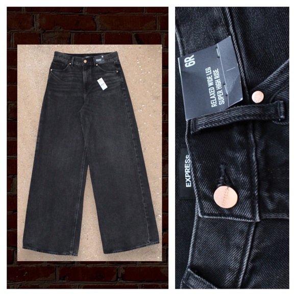 Express Relaxed Wide Leg Super High-rise Denim Jeans - Picture 2 of 11